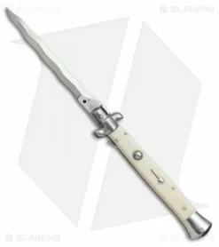 SKM AB 11" Italian Stiletto Automatic Knife Sim Bone (5" Satin Kriss)