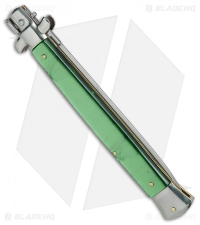 SKM AB 13" Italian Stiletto Automatic Knife Green Pearlex (5.7" Satin Dagger) - Image 2