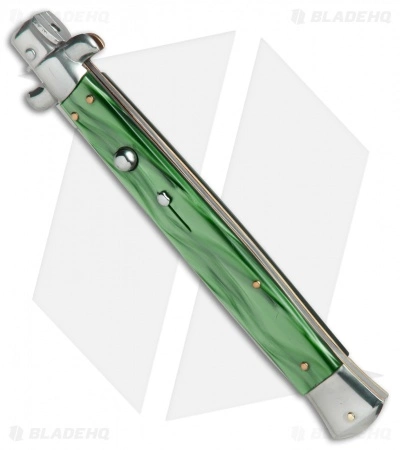 SKM AB 13" Italian Stiletto Automatic Knife Green Pearlex (5.7" Satin Dagger) - Image 3
