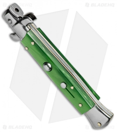 SKM AB 9" Italian Stiletto Automatic Knife Green Acrylic (3.8" Satin Kris) - Image 2