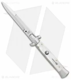 SKM 9" Italian Stiletto Automatic Knife White Pearlex (3.8" Satin Bayonet)