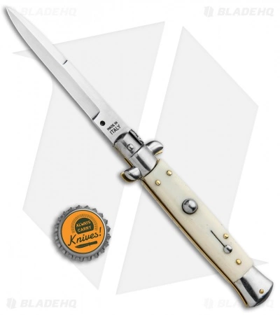 SKM 9" Italian Stiletto Bayonet Automatic Knife Sim Ivory (3.8" Satin) - Image 4