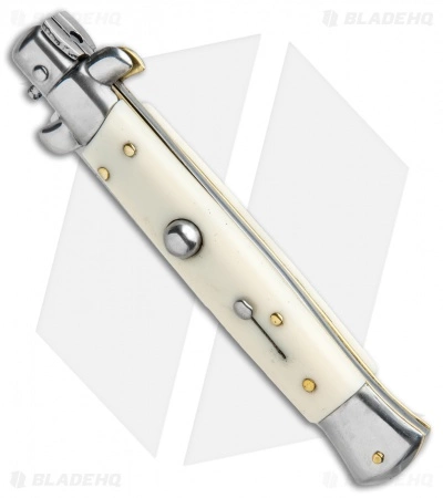 SKM 9" Italian Stiletto Bayonet Automatic Knife Sim Ivory (3.8" Satin) - Image 2
