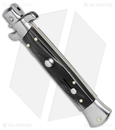 SKM AB 9" Italian Stiletto Kris Automatic Knife Buffalo Horn (3.8" Satin) - Image 3