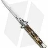 SKM AB 9" Italian Stiletto Bayo Automatic Knife Stag (3.8" Satin)