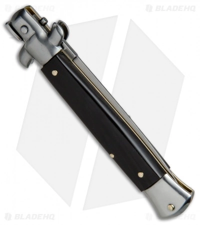 SKM AB 9" Italian Stiletto Automatic Knife Dark Horn (3.8" Satin Dagger) - Image 3