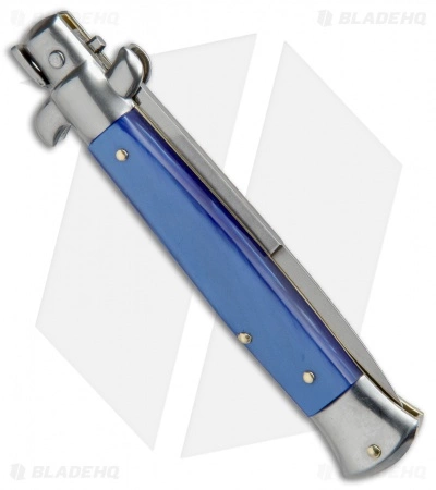 SKM 9" Italian Stiletto Automatic Knife Blue Pearlex (3.8" Satin Bayonet) - Image 3