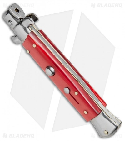 SKM AB 9" Italian Stiletto Automatic Knife Red Pearlex (3.8" Satin Bayonet) - Image 2