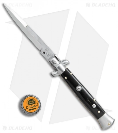 SKM AB 9" Italian Stiletto Bayo Automatic Knife Black Acrylic (3.8" Satin) - Image 4