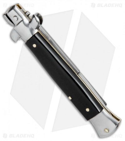 SKM AB 9" Italian Stiletto Bayo Automatic Knife Black Acrylic (3.8" Satin) - Image 2