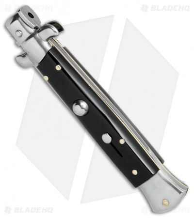 SKM AB 9" Italian Stiletto Bayo Automatic Knife Black Acrylic (3.8" Satin) - Image 3