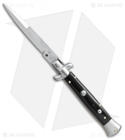 SKM AB 9" Italian Stiletto Bayo Automatic Knife Black Acrylic (3.8" Satin)