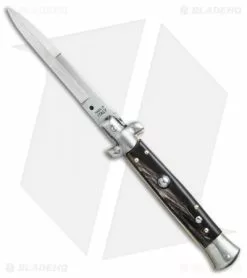 SKM 9" Italian Stiletto Automatic Knife Dark Horn (4" Satin Bayonet)