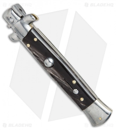 SKM 9" Italian Stiletto Automatic Knife Dark Horn (4" Satin Bayonet) - Image 2