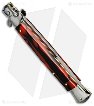 SKM AB 11" Italian Stiletto Automatic Knife Red Swirl (5" Satin Bayonet) - Image 3