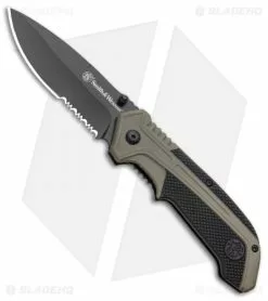 Smith & Wesson S&W S.A. Thumb Stud Spring Assisted Knife OD Green Aluminum (3.5" Black)
