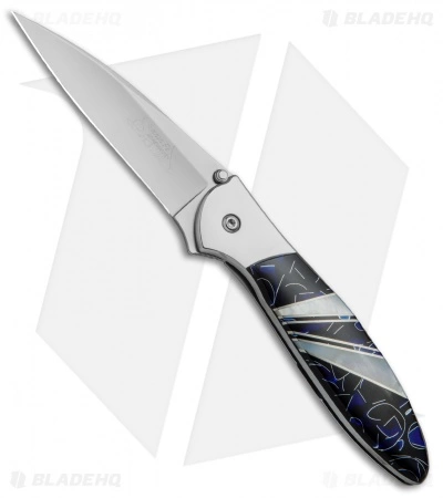 Santa Fe Stoneworks Customized Kershaw Leek A/O Knife Blue/MOP (3" Bead Blast)