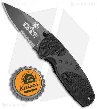 Smith & Wesson Medium S.O.R.T. Spring Assisted Knife Black (2" Black Serr) - Image 4
