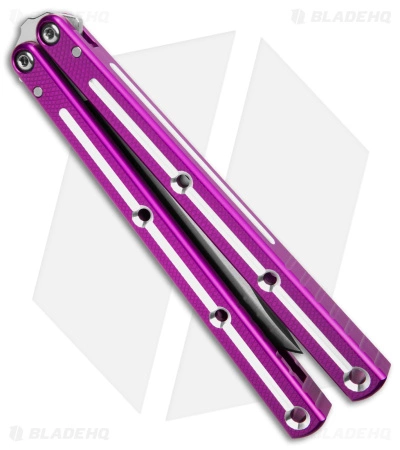 Squid Industries Krake Raken Bowie V2.5 Balisong Knife D/T Purple (4.5" Satin) - Image 2