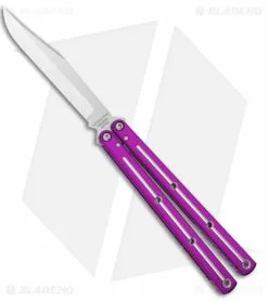 Squid Industries Krake Raken Bowie V2.5 Balisong Knife D/T Purple (4.5" Satin)