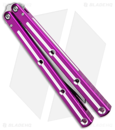 Squid Industries Krake Raken Tanto V2.5 Balisong Knife D/T Purple (4.5" Satin) - Image 3