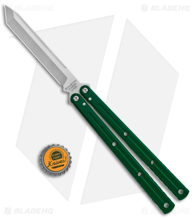 Squid Industries Krake Raken Tanto V2.5 Balisong Knife Green (4.5" Satin) - Image 4
