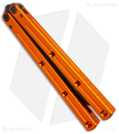 Squid Industries Krake Raken Tanto V2.5 Balisong Knife Orange (4.5" Inked) - Image 3