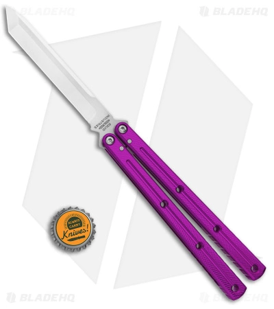 Squid Industries Krake Raken Tanto V2.5 Balisong Knife Purple (4.5" Satin) - Image 4