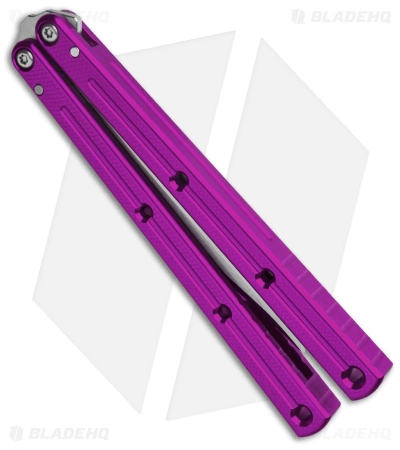 Squid Industries Krake Raken Tanto V2.5 Balisong Knife Purple (4.5" Satin) - Image 2