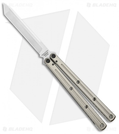 Squid Industries Krake Raken V2 Balisong Butterfly Knife Silver (4.5" Satin)
