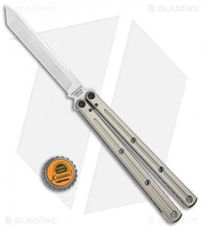 Squid Industries Krake Raken V2 Balisong Butterfly Knife Silver (4.5" Satin) - Image 4