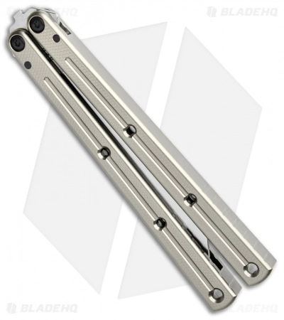 Squid Industries Krake Raken V2 Balisong Butterfly Knife Silver (4.5" Satin) - Image 2