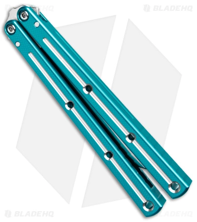 DoneSquid Industries Krake Raken V2.5 Bowie Balisong Knife Dual-Tone Teal (4.5") - Image 3