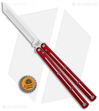 Squid Industries Krake Raken V2 Tanto Balisong Knife Red Dual Tone (4.5" Satin) - Image 4
