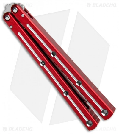 Squid Industries Krake Raken V2 Tanto Balisong Knife Red Dual Tone (4.5" Satin) - Image 3