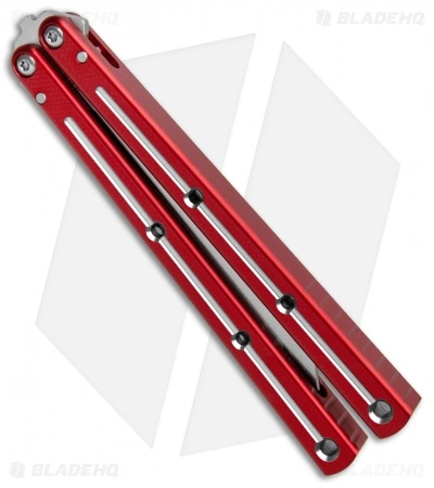 Squid Industries Krake Raken V2 Tanto Balisong Knife Red Dual Tone (4.5" Satin) - Image 2