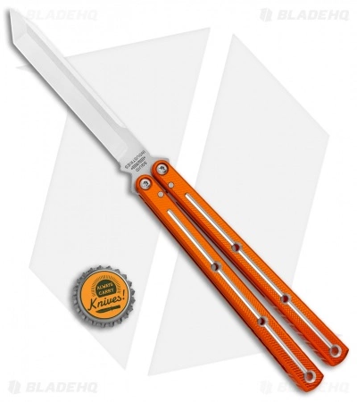 Squid Industries Krake Raken Tanto V2.5 Balisong Knife Dual Tone Orange (4.5") - Image 4