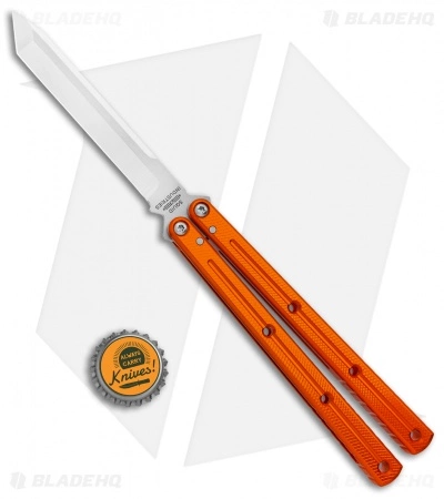 Squid Industries Krake Raken Tanto V2.5 Balisong Knife Orange (4.5" Satin) - Image 4