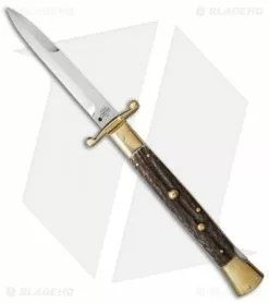 AGA Campolin 13" Swinguard Automatic Knife Brass/Stag Horn (5.75" Satin Bayo)