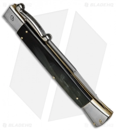 AGA Campolin 13" Swinguard Automatic Knife Dark Horn (5.75" Satin Bayo) - Image 3