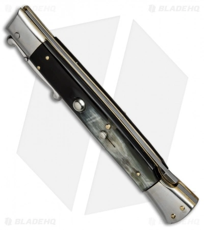 AGA Campolin 13" Swinguard Automatic Knife Dark Horn (5.75" Satin Bayo) - Image 2