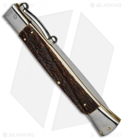 AGA Campolin 13" Swinguard Automatic Knife Stag Horn (5.75" Satin Dagger) - Image 3