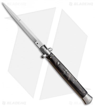 SKM 13" Italian Stiletto Automatic Knife Dark Horn (5.7" Satin Bayonet)