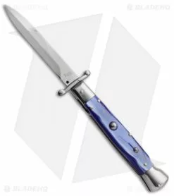 AKC Swinguard 9" Automatic Italian Stiletto Blue Pearlex (4" Satin Bayonet)
