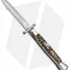 AKC Swinguard 9" Automatic Italian Stiletto Stag Horn (4" Satin Dagger)
