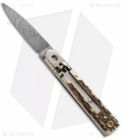 AKC Classic 6" Lever Lock Automatic Italian Knife Stag Horn (2.5" Damascus)