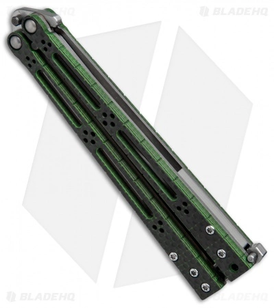 Hom Design Basilisk-R Balisong Butterfly Knife Green Carbon Fiber (4.6" Satin) - Image 2