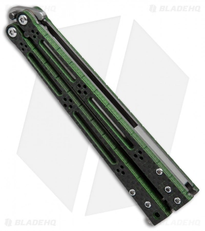 Hom Design Basilisk-R Balisong Butterfly Knife Green Carbon Fiber (4.6" Satin) - Image 3