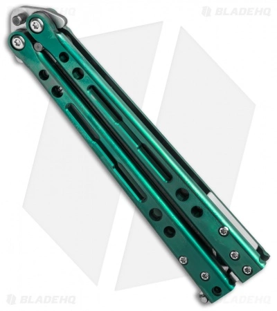 Hom Design Specter Evo Titanium Balisong Butterfly Knife Green (4.4" Two-Tone) - Image 2
