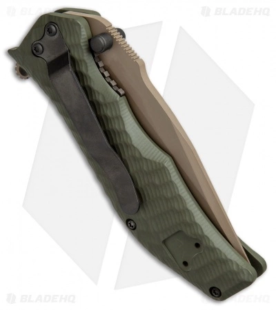HTM Knives HTM Darrel Ralph Gun Hammer Bowie Spring Assisted Knife OD Green (3.5" FDE) - Image 3